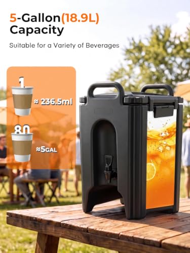 FOHERE Pro Insulated Beverage Dispenser 5 Gal, Hot Cold Commercial Catering - size: 18.9L