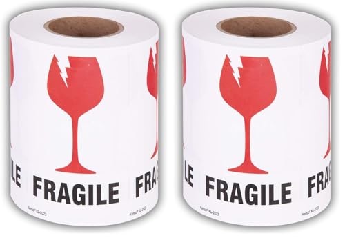 Kenco 3" X 5" Fragile with Broken Glass Safe Handling Stickers for Shipping and Packing - 500 Adhesive Labels Per Roll (2 Pack) - size: 2 PACK