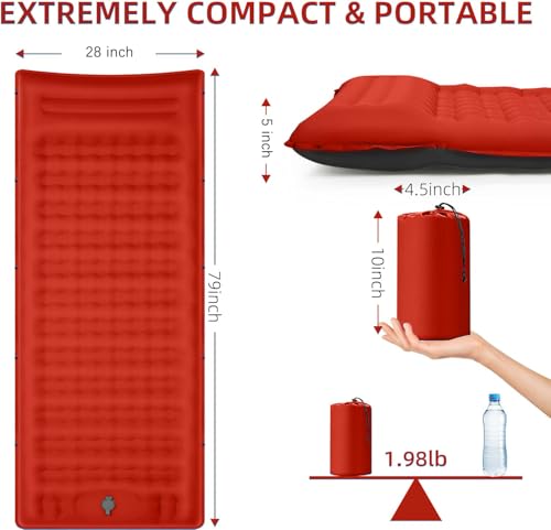 FNARMW Camping Sleeping Pad, Extra Thick 5 Inch Camping Mat with Pillow Built-in Foot Pump Inflatable Sleeping Pads Compact for Camping Backpacking Hiking Traveling Tent（Orange-Black） - color: Orange-black
