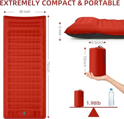 FNARMW Camping Sleeping Pad, Extra Thick 5 Inch Camping Mat with Pillow Built-in Foot Pump Inflatable Sleeping Pads Compact for Camping Backpacking Hiking Traveling Tent（Orange-Black） - color: Orange-black