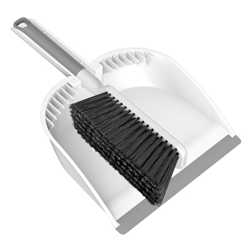 SetSail Small Dustpan and Brush Set with Comb Teeth Clean Pet Hair, White - color: White