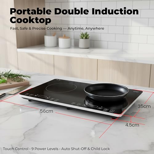 OMEO Portable Double Induction Cooktop 2 Burner Electric Cooktop, Touch Control 110V Induction Cooker with Safety Lock, Pause, Auto Shutoff Timer Setting, 9 Heating Level and Overheating Protection - size: Double Burner