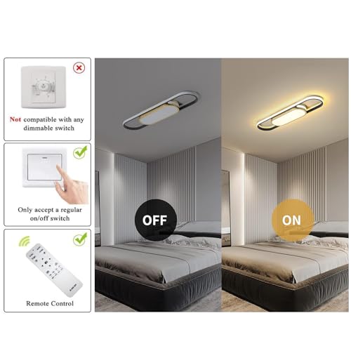 Tioolo Modern LED Flush Mount Ceiling Light, Dimmable with Remote, 27.5in - color: Black+Gold/40W