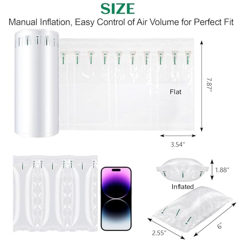 Air Pillows for Shipping with Hand Pump - 1200 Count 3.54 x 7.87 in 150 Gallons Air Cushion– Inflatable Air Bags - Box Filler Packing Materials - Alternative to Packing Peanuts & Bubble Wrap - color: Deflated (Pump included), size: 1200 Count