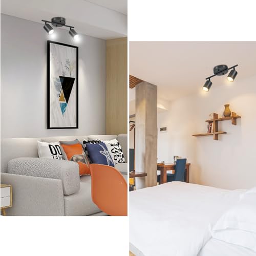 BoostArea LED 2 Light Track Lighting Kit, Black 2 Way Ceiling Spot Lighting, Flexibly Rotatable Light Head for Kitchen, Living Room, Bedroom, GU10 Bulb Not Included - color: 2 Light