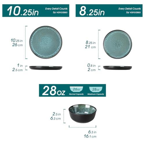 vancasso 24-Piece Verdigris Stoneware Plates and Bowls Set for 8 - color: Verdigris