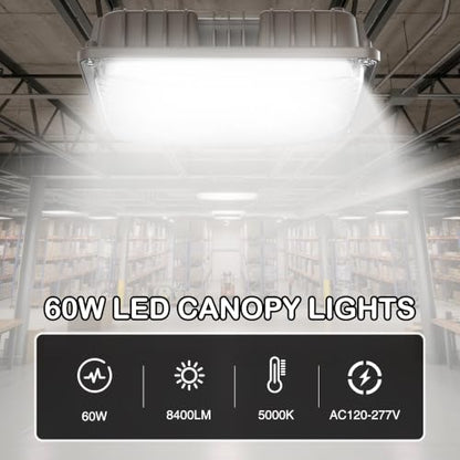 LED Canopy Lights, 60W, 8400LM, 5000K, 0-10V Dimmable - size: 60W 4Pack