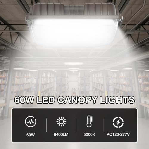 LED Canopy Lights, 60W, 8400LM, 5000K, 0-10V Dimmable - size: 60W 4Pack