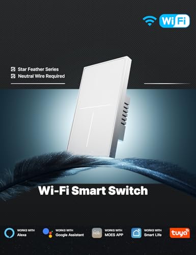 MOES Full Touch WiFi Smart Light Switch Neutral Wire Needed, White 3 Gang - color: White, size: WiFi 3 Gang