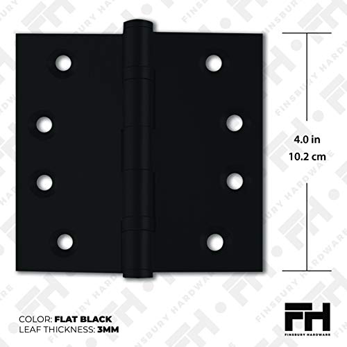 Black Heavy Duty Door Hinge Matte Black Ball Bearing 4x4 Inch Heavy Duty with Decorative Screw-on Tips Included - Set of 4 Solid Brass Matte Black Door Hinges (Flat Black) - color: Flat Black