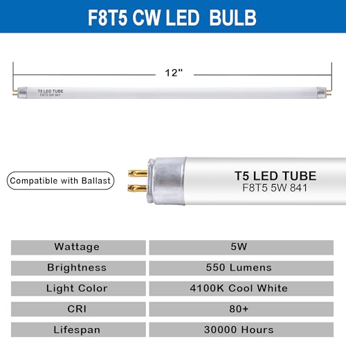 12 inch F8T5 and 21 inch F13T5 Cool White Set LED Replacement Bulbs, 4100K, Replace Fluorescent Bulb with LED, Replacement Tube for Counter and Cabinet Fixture