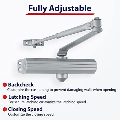 Lawrence Medium/Heavy Duty Door Closer Commercial Grade 1 - Surface-Mounted Commercial Automatic Door Closer with Adjustable 6-Speed Control and 3 Valves - Embassy Series LH5016 - style: Matte Black