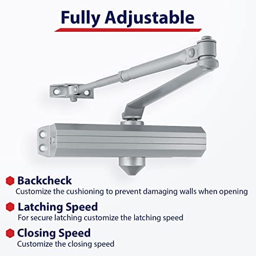 Lawrence Medium/Heavy Duty Door Closer Commercial Grade 1 - Surface-Mounted Commercial Automatic Door Closer with Adjustable 6-Speed Control and 3 Valves - Embassy Series LH5016 - style: Matte Black