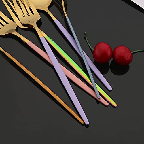 JASHII Flatware Set 24 Piece, Stainless Steel Silverware Set, Macaron Small Fresh Color Cutlery Set, Modern Elegant Tableware Set for Party, Christmas, Dinner (Purple Gold), Service for 6 - color: Purple Gold