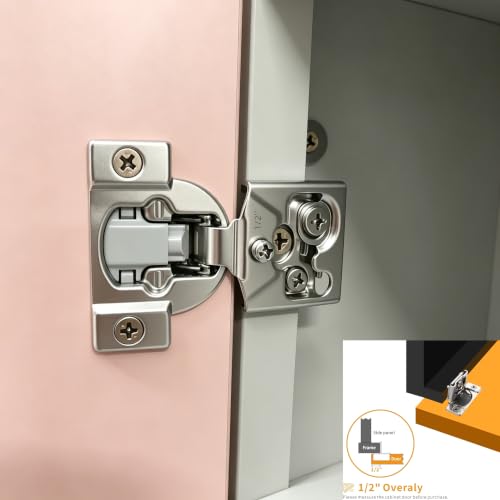 Soft‑Close 1/2" Overlay Cabinet Hinges, 105 Degree 3D Adjustable Concealed Hinges, Satin Nickel Finish, for Face Frame Kitchen Cabinet Doors, 2‑Pack (1 Pair) - size: 1/2inch Overlay