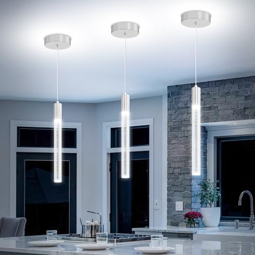 Modern Kitchen Island Hanging Light Fixtures Chrome Crystal Bubble Pendant Lights Adjustable Modern Pendant Light Fixtures for Dining Living Room Bedroom Bedside Table - color: Silver, size: 1-Light