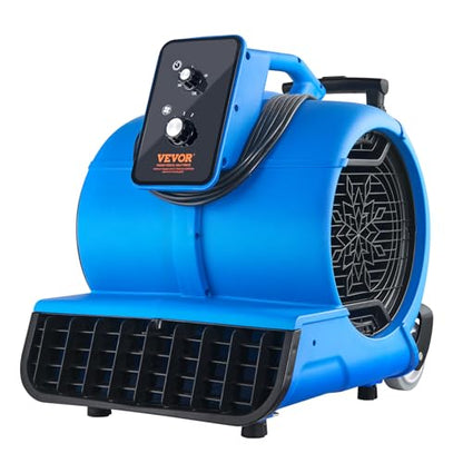 VEVOR Air Mover, 1 HP 4000 CFM Carpet Dryer for Cooling and Ventilating, Portable Floor Blower Fan with 3 Blowing Angles and Time Function, for Janitorial, Home, Commercial Use - size: 4000 CFM (1 HP)