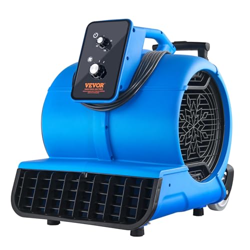 VEVOR Air Mover, 1 HP 4000 CFM Carpet Dryer for Cooling and Ventilating, Portable Floor Blower Fan with 3 Blowing Angles and Time Function, for Janitorial, Home, Commercial Use - size: 4000 CFM (1 HP)