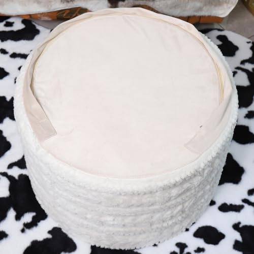 Asuprui Round Footstool Ottoman, 20x14In, Ivory,Hassock,Sofa Couch Footrest - color: Cream, size: 20"D x 20"W x 14"H