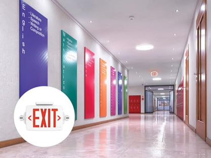 Lithonia Lighting Quantum LED Exit Sign Emergency Light Combo, Exit Sign and Emergency Lights for Business, 2-Head Fixture, Red/Green Selectable Letters, White (LHQM S W RG MVOLT M6) - color: Red/Green Selectable - White, size: 16.5" | Sign & Round Light