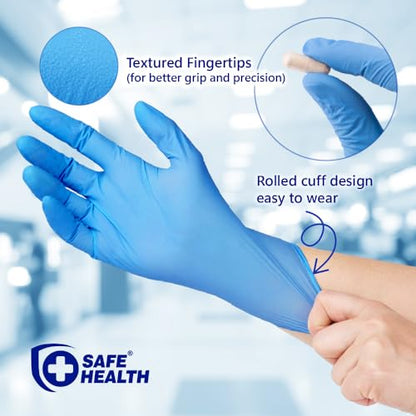 Safe Health Nitrile Exam Gloves – 4 mil, Latex-Free, Powder-Free, Disposable, Blue, Medical Grade, Food, Cleaning Use - size: Medium, style: Royal Blue - Case of 1000