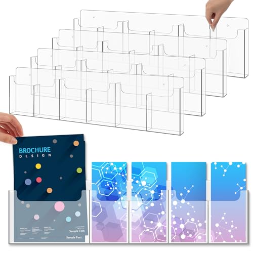Sherr 4 Pcs Acrylic Brochure Holder Wall Mount with Removable Adjustable Dividers, 6/ 3 Pockets Large Capacity Literature Display Stand for 4''x 9'', 8.5''x11'' Pamphlets, 26.7''x7'' for Office Hotel - size: 26.7'' x 7''