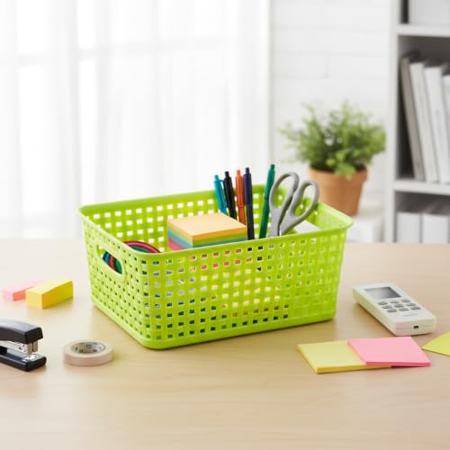 Plastic Storage Woven Basket Bins, 6 Packs - color: light Green
