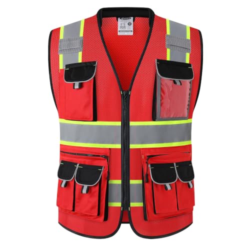 JKSafety Reflective Safety Vest for Men Cushioned Collar JK89M Red S - color: Mesh-red, size: Small