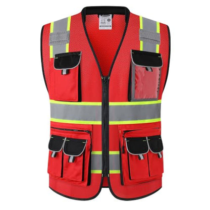 JKSafety Reflective Safety Vest for Men Cushioned Collar JK89M Red S - color: Mesh-red, size: Small