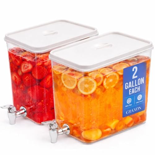 Drink Dispenser for Fridge (2 Gallon) Stackable Cube Design (2 Pack)