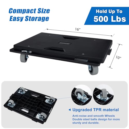2 Pack Furniture Dolly Upgraded Dollies Connectable with 4 Wheels Small Flat Dolly Cart with 500 LBS Capacity for Heavy Appliance, Black - color: Black, size: 2 Pack