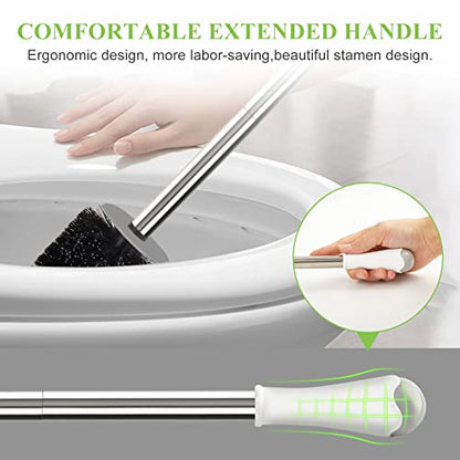 AONEZ Compact Toilet Brush & Holder, Stainless Steel Handle, Space Saving for Storage, Deep Cleaning, Drip-Proof, Easy to Assemble, Nylon Bristles, White & Grey - color: White & Grey