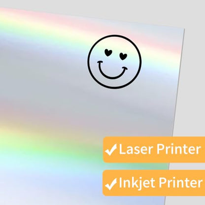 Printable Sticker Paper, 20 Sheets Printable Holographic Sticker Paper, Laser/Inkjet Printing- Holographic, Letter Size (8.5" x 11") - color: Holographic Sliver, size: 8.5" x 11"