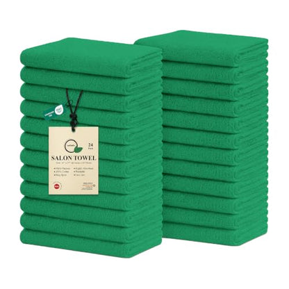 Salon Towels – Pack of 24 (16"x27") 100% Cotton Ring Spun (Not Bleach Proof) Ultra Soft, Highly Absorbent Hand Towels – Bulk for Spa, Gym & Salon (Dark Green) - color: Dark Green