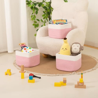 OIAHOMY 3 PACK Cube Storage Bins Storage Baskets Shelf Bins Pink&White - color: Pink&White