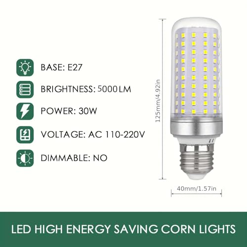 HJFF Led Light Bulb Equivalent 300w led Bulbs 5000 Lumen 5000K Cool Daylight White 40W Waterproof led Corn Light Bulb E26/E27 Medium Base for Outdoor Indoor Garage Warehouse Factory Workshop
