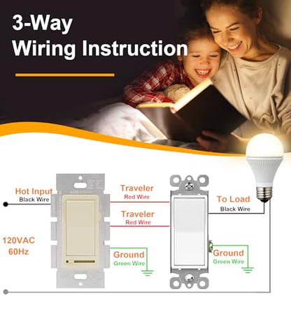 CLOUDY BAY in Wall Dimmer Switch for LED Light/CFL/Incandescent,3-Way Single Pole Dimmable Slide,600W max Incandescent,150W max Dimmable LED/CFL, Cover Plate Included,Almond,2 Pack - size: 2-Pack | Almond
