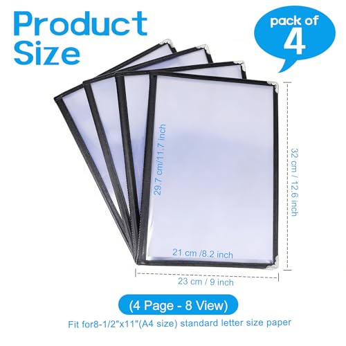4PCS Transparent 4 Page 8 View Menu Holder, 8.5 x 11 Clear Restaurant Menu Covers, A4 Size Menu Book, Waterproof Menu Sleeves for Restaurant, Bar, Bistro & Morning Menu Homeschool Use
