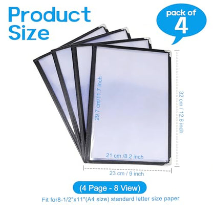 4PCS Transparent 4 Page 8 View Menu Holder, 8.5 x 11 Clear Restaurant Menu Covers, A4 Size Menu Book, Waterproof Menu Sleeves for Restaurant, Bar, Bistro & Morning Menu Homeschool Use