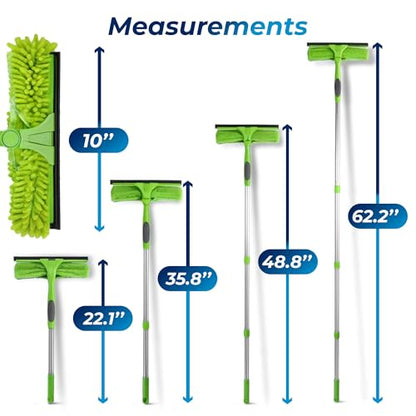 DSV Standard Professional Window Squeegee for Window Cleaning, 2 in 1 Rotatable Window Cleaning Squeegee Kit with Extension Pole, 62” Window Cleaning Tool for Indoor/Outdoor High Windows, Home, Car - size: 62 inches
