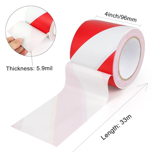 BOMEI PACK Floor Marking Tape 4 Inch x 108FT Red & White Warning Safety Stripe Tape for Walls, Floors, Pipes, Warterproof Caution Tape Ideal for Marking Hazardous Areas, Equipment - color: Red & White