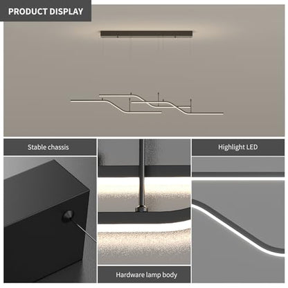 Siittoo Modern 52in Linear Pendant Light for Kitchen Island and Dining Room - color: Black-Wave 3 Lights-45W