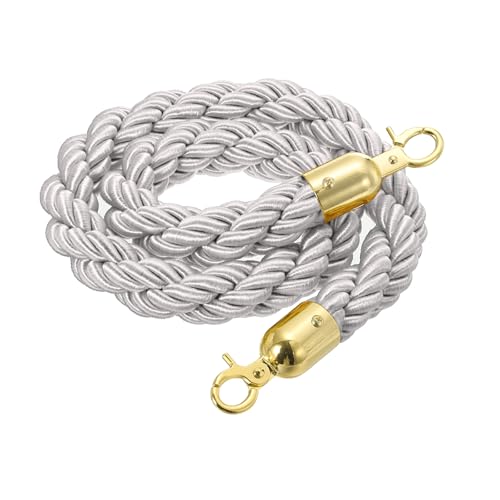 MECCANIXITY Twisted Stanchion Rope 5 Ft/1.5 M, Barrier Rope Twisted Post Ropes with Snap Hooks for Posts Stands Queue Divider Crowd Control, White Golden - color: White Golden, size: 5 Ft