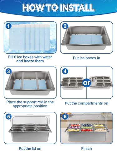 Kalolary 9 Grids Stainless Steel Topping Containers with Flip Lids