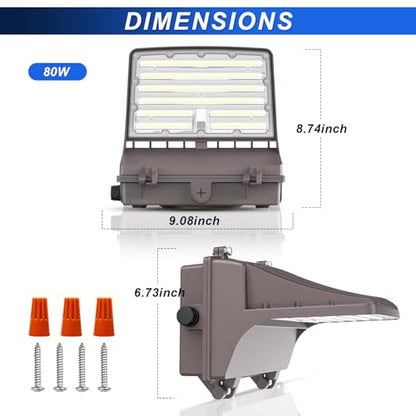 80W LED Full Cut-Off Wall Pack Light with Photocell, 5000K Wattage Tunable - size: 20/40/60/80W
