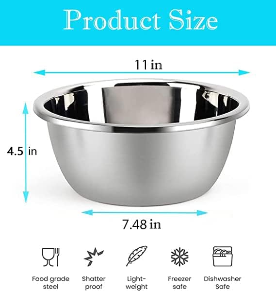 meleg otthon Stainless Steel Mixing Bowl, 5.8QT Salad Bowl, Metal Bowls, Stainless Steel Basin, Heavy Duty Deeper Edge Mirror Finish Dishwasher Safe Bowl (L)… - color: 11.3" diameter x 4.5"high