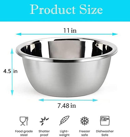 meleg otthon Stainless Steel Mixing Bowl, 5.8QT Salad Bowl, Metal Bowls, Stainless Steel Basin, Heavy Duty Deeper Edge Mirror Finish Dishwasher Safe Bowl (L)… - color: 11.3" diameter x 4.5"high