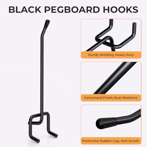 INCLY 120 Pack Pegboard Hooks, 4/6/8 Inch Peg Board Hooks Accessories - color: Black, size: 4/6/8 Inch