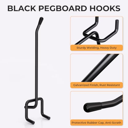 INCLY 120 Pack Pegboard Hooks, 4/6/8 Inch Peg Board Hooks Accessories - color: Black, size: 4/6/8 Inch