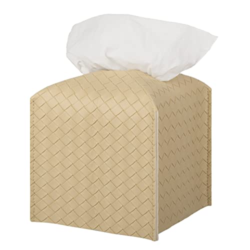 Tissue Box Cover PU Leather Tissue Holder Square Facial Tissue Case Facial Paper Organizer Dispenser for Bathroom, Vanity Countertop, Tabletop, Car, Rice Apricot - color: Rice Apricot, size: square